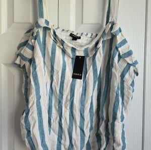 Torrid Teal and Cream Striped Blouse 2x